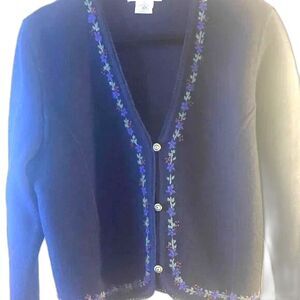 DEAN 100% WOOL WMNS NAVY BLU SZ L W/BUTTON UP & EMBRODERY